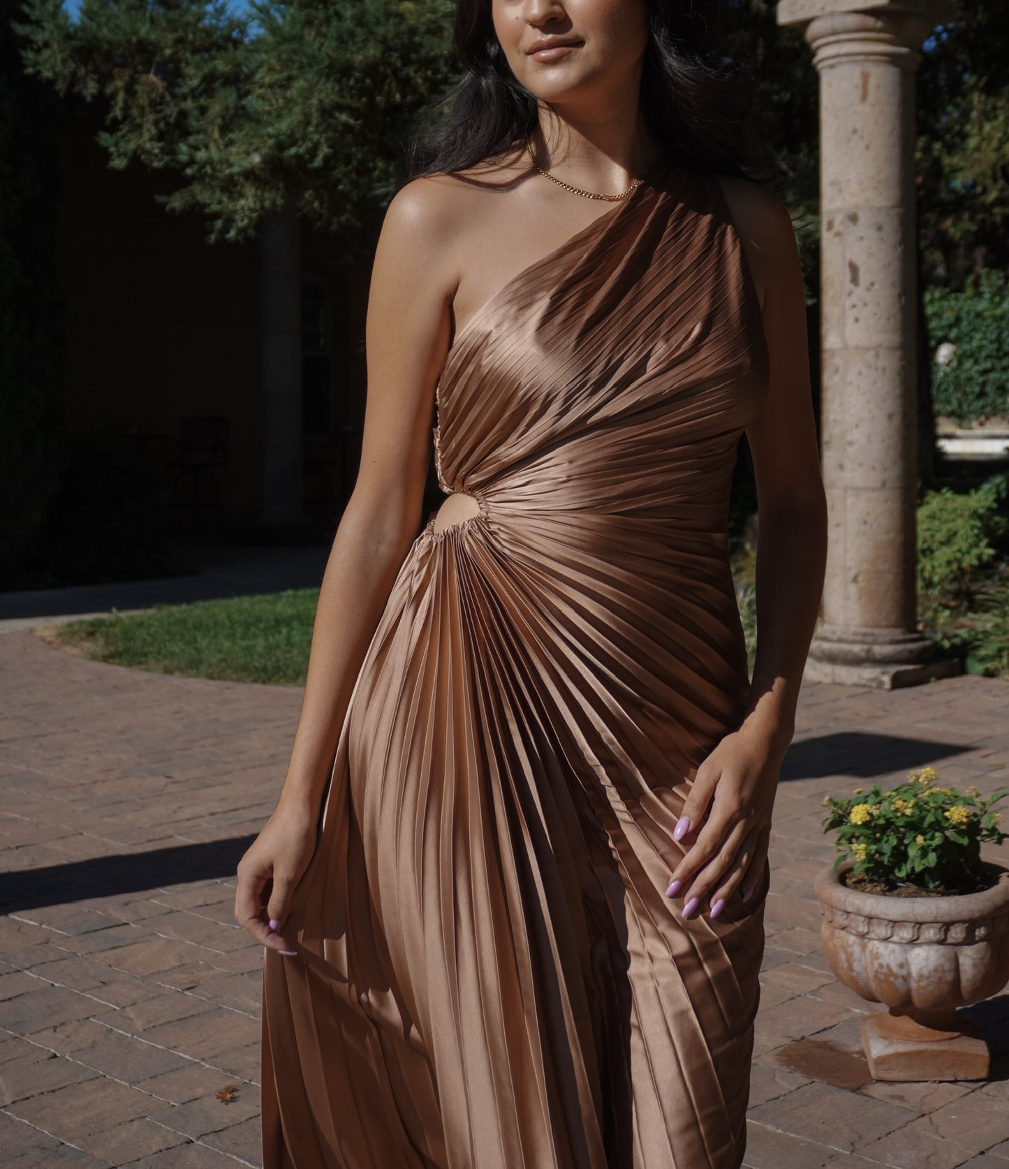 Asymmetrical Pleated Maxi Dress