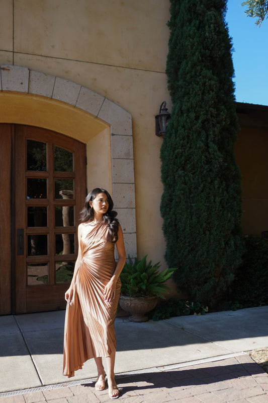 Asymmetrical Pleated Maxi Dress